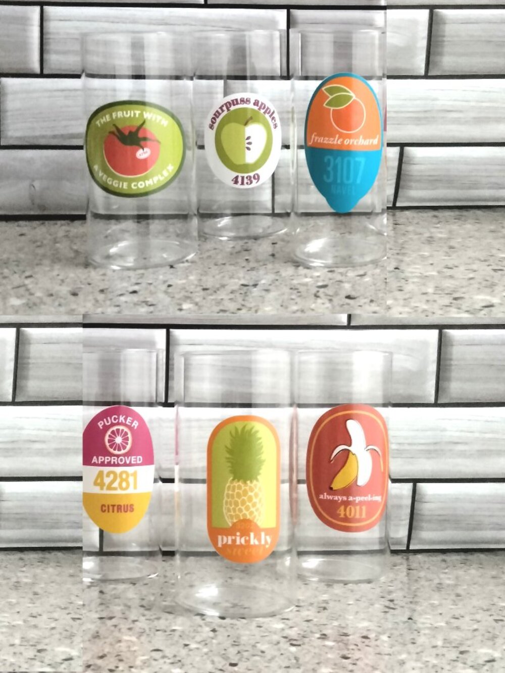 New Set of 6 Fruit Label Juice Glasses